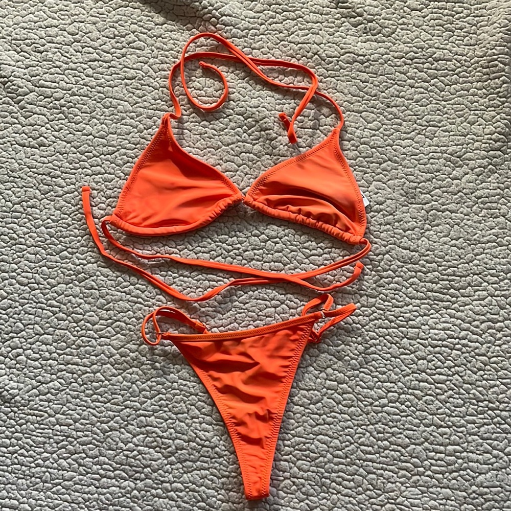Neon Orange thong Shekini swimware Bikini